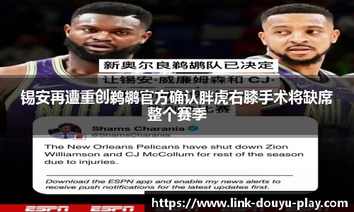 锡安再遭重创鹈鹕官方确认胖虎右膝手术将缺席整个赛季